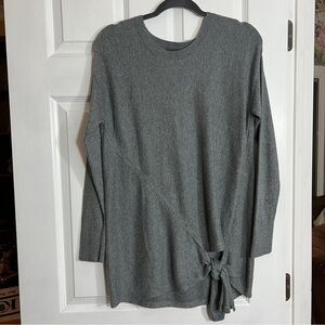 Loft Outlet Ribbed Knit Roundneck Long Sleeve Heathered Print Side Tie Sweater